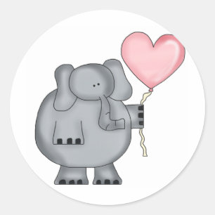 Elephant with Heart Balloon Classic Round Sticker