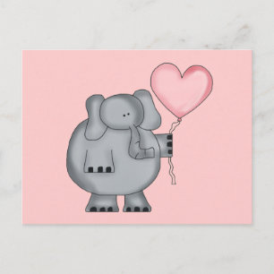 Elephant with Heart Balloon Postcard