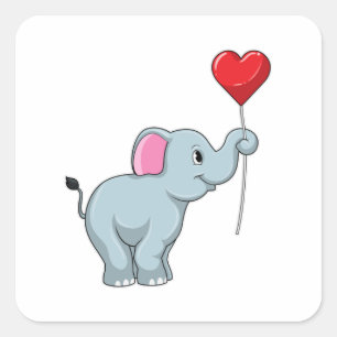 Elephant with Heart Balloon Square Sticker