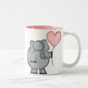 Elephant with Heart Balloon Two-Tone Coffee Mug