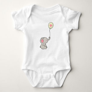 Elephant with Heart in Ballon Baby Bodysuit