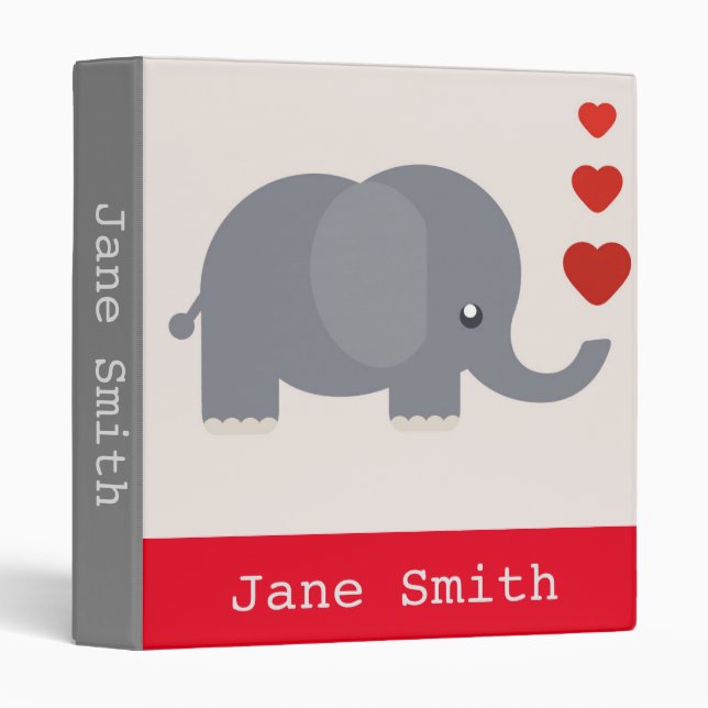 Elephant with Hearts cute kid's school folder Binder (Front/Spine)