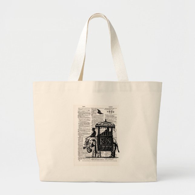Elephant with Howdah Dictionary Art Large Tote Bag (Front)