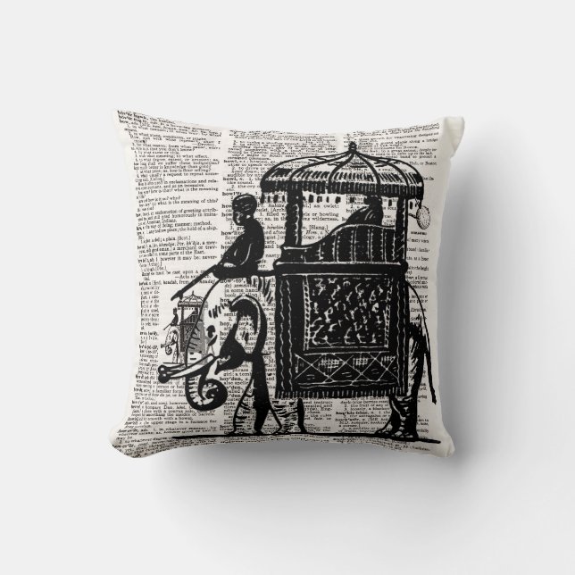 Elephant with Howdah Dictionary Art Throw Pillow (Front)