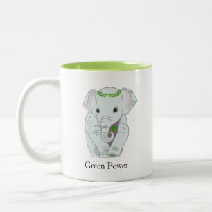 Elephant with Laurel Crown & a Four-Leaf Clover Two-Tone Coffee Mug