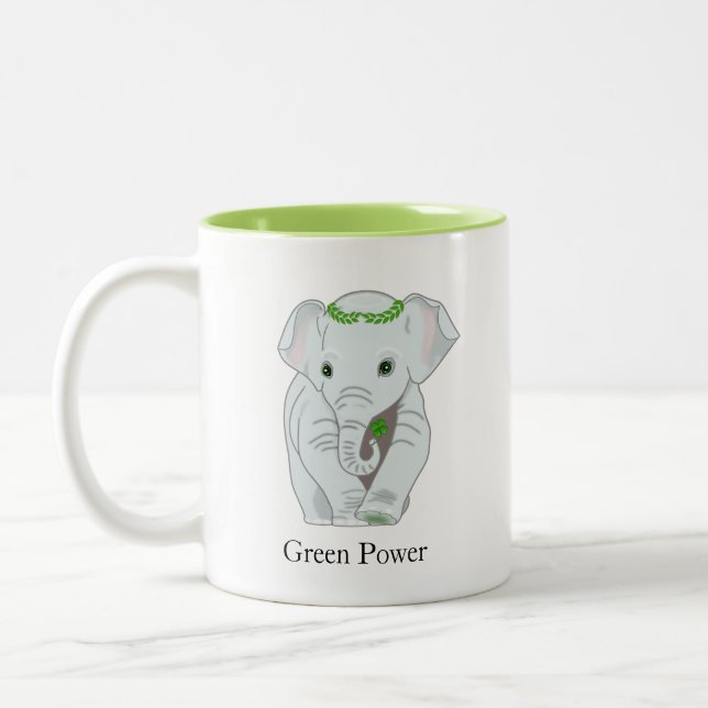 Elephant with Laurel Crown & a Four-Leaf Clover Two-Tone Coffee Mug (Left)