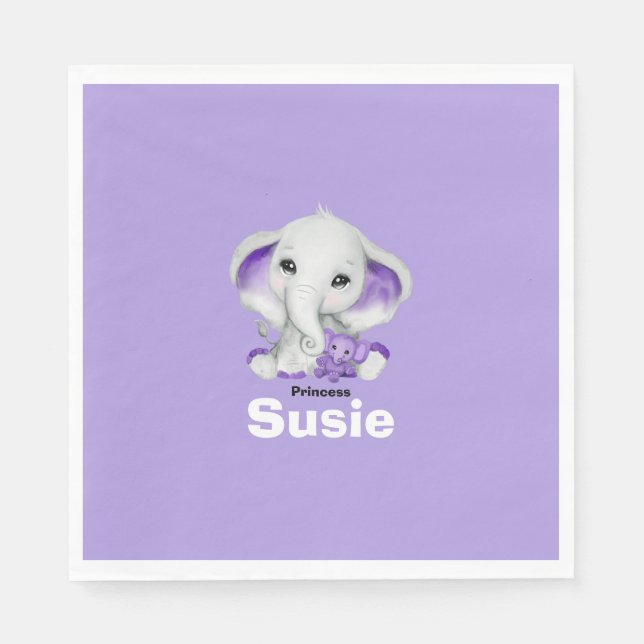 Elephant with lavender teddy bear paper napkin (Front)