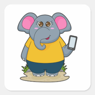 Elephant with Mobile Square Sticker