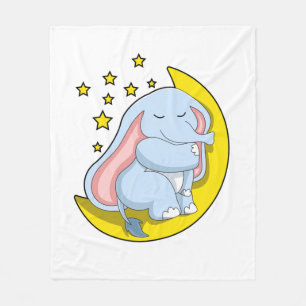 Elephant with Moon and Stars Fleece Blanket