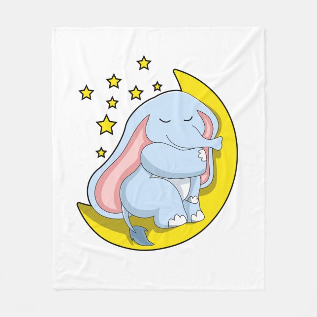 Elephant with Moon and Stars Fleece Blanket (Front)