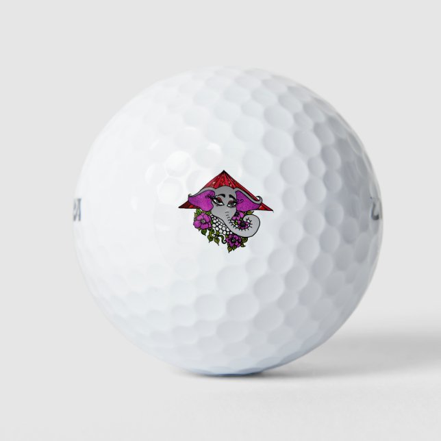 Elephant with Pearls and Violets Golf Balls (Front)