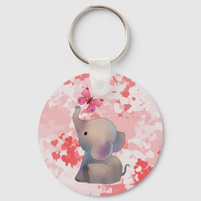 Elephant with pink butterfly keychain (Front)