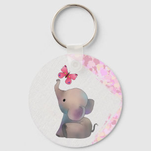 Elephant with pink butterfly keychain