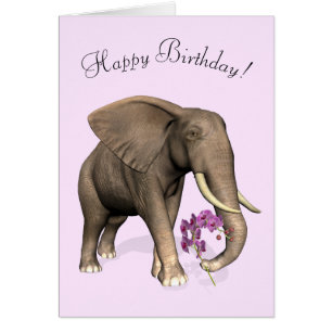 Elephant With Pink Orchid