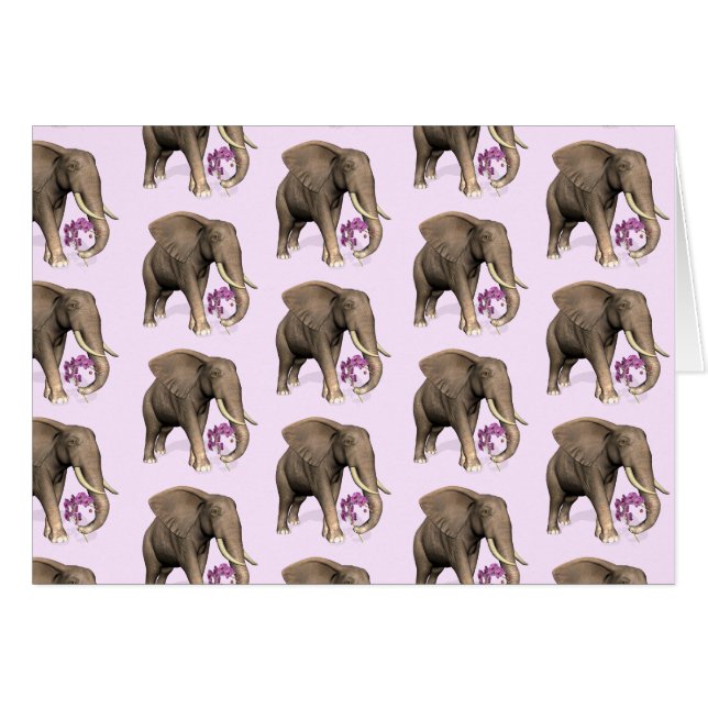 Elephant With Pink Orchid (Front Horizontal)