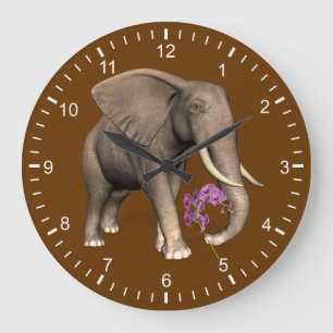 Elephant With Pink Orchid Large Clock