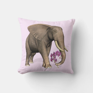 Elephant With Pink Orchid Throw Pillow