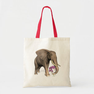 Elephant With Pink Orchid Tote Bag