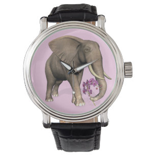 Elephant With Pink Orchid Watch