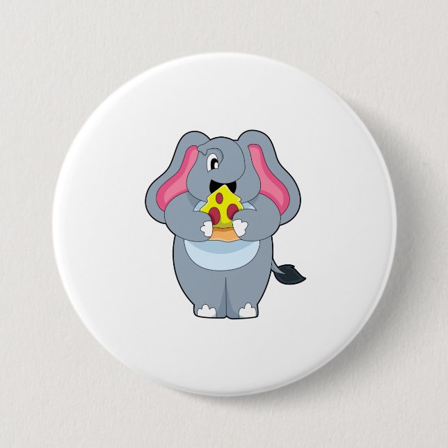 Elephant with Pizza 3 Inch Round Button (Front)