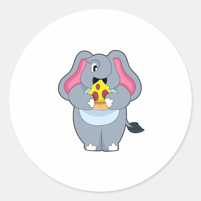 Elephant with Pizza Classic Round Sticker (Front)
