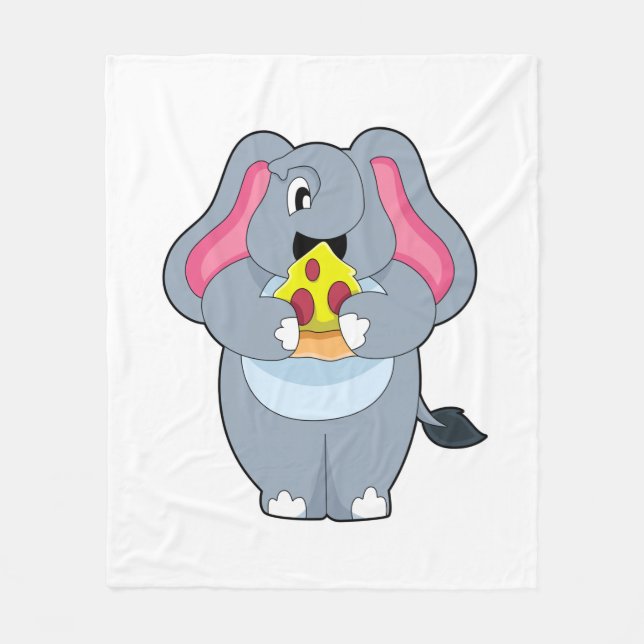 Elephant with Pizza Fleece Blanket (Front)