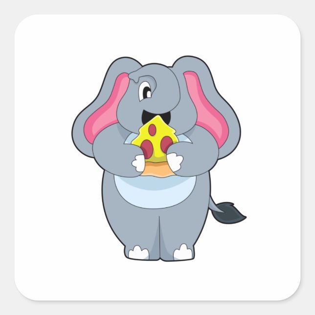 Elephant with Pizza Square Sticker (Front)