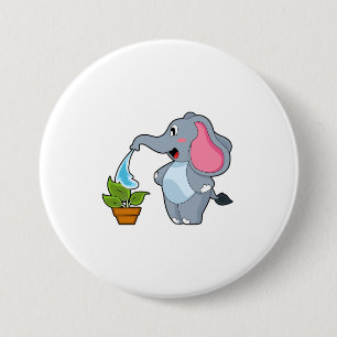 Elephant with Plant 3 Inch Round Button