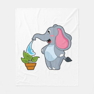 Elephant with Plant Fleece Blanket