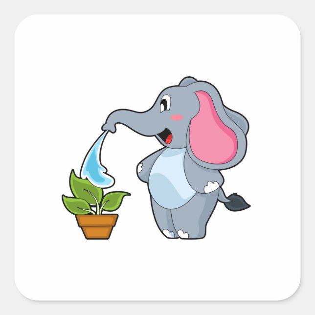 Elephant with Plant Square Sticker (Front)