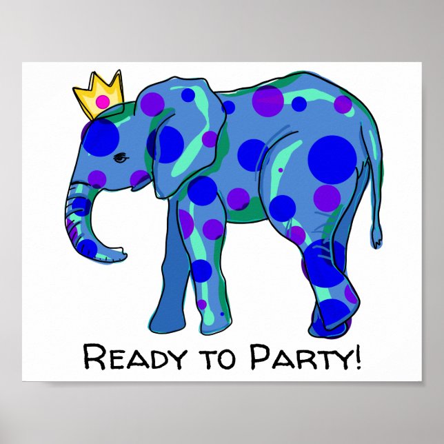 Elephant with Polka Dots Party Poster (Front)
