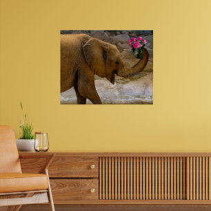Elephant with Roses Poster