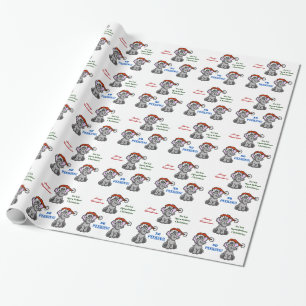 Elephant with Santa Hat Customize Gift Wrap