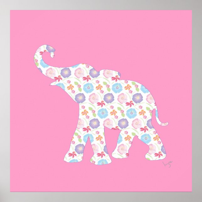Elephant with watercolor pattern graphic cute poster (Front)