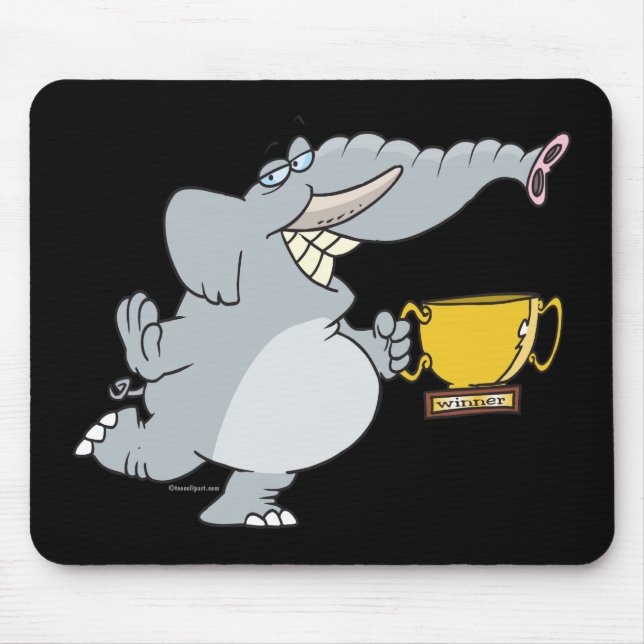 elephant with winner trophy cartoon mouse pad (Front)