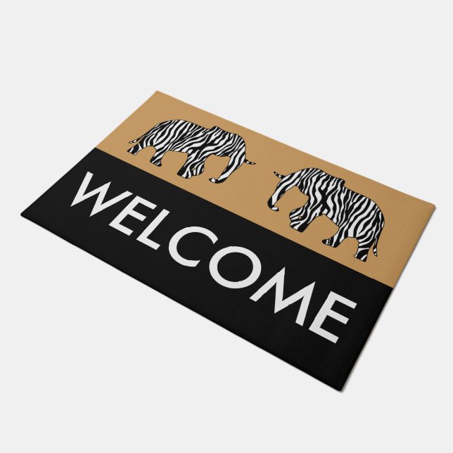 Elephant with Zebra Stripes + your ideas Doormat (Angled)
