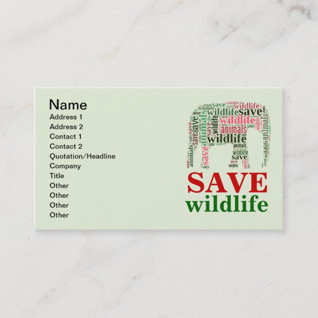Elephant words cloud business card (Front)