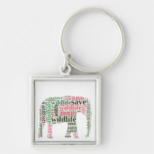 Elephant words cloud keychain