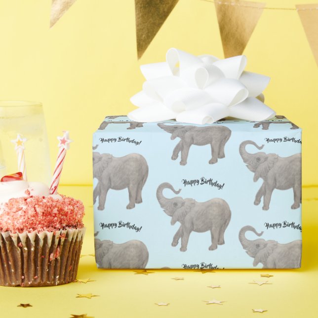 Elephant Wrapping Paper Pale Blue (Birthday Party)