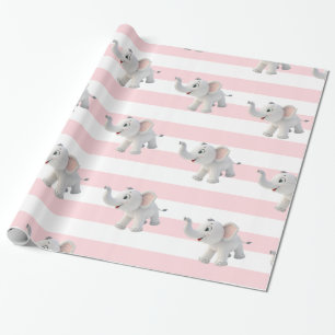 Elephant Wrapping Paper Pink & White Stripe 