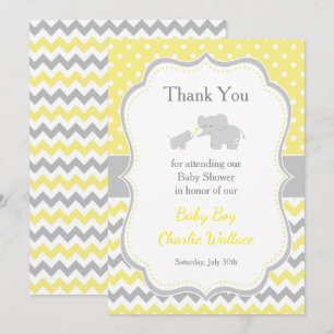 Elephant Yellow and Grey Baby Shower Thank You Card