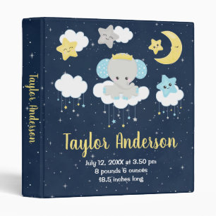 Elephant Yellow and Navy Baby Birth Statistics Binder