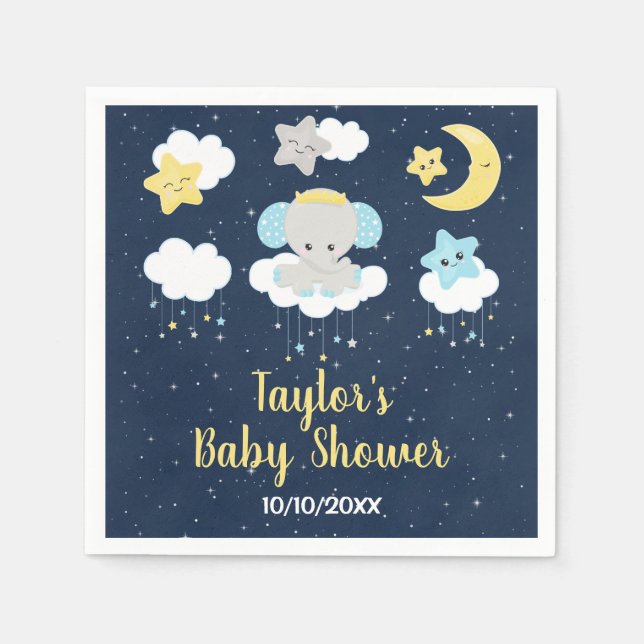 Elephant Yellow and Navy Baby Shower Napkin (Front)