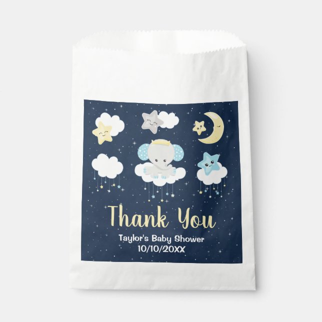 Elephant Yellow and Navy Baby Shower Thank You Favour Bag (Front)