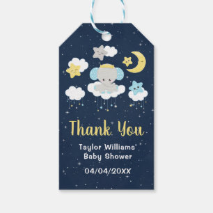 Elephant Yellow and Navy Baby Shower Thank You Gift Tags