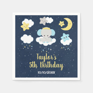 Elephant Yellow and Navy Birthday Party Napkin