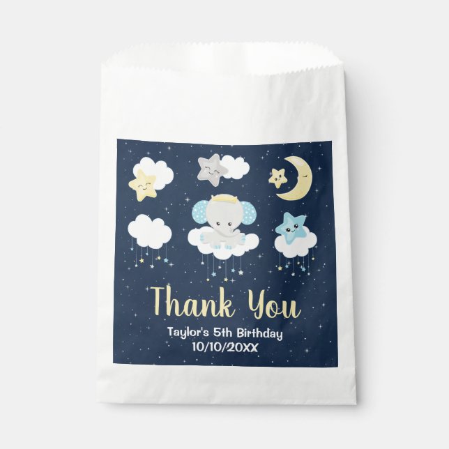 Elephant Yellow and Navy Birthday Party Thank You Favour Bag (Front)
