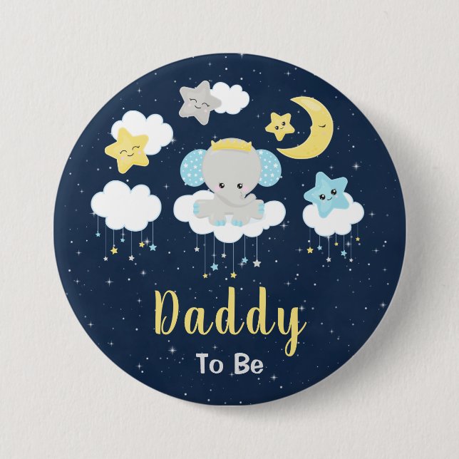 Elephant Yellow and Navy Daddy To Be 3 Inch Round Button (Front)