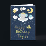Elephant Yellow and Navy Happy Birthday Card<br><div class="desc">This cute and whimsical birthday card can be personalized with a name or title, such as daughter, granddaughter, niece, friend etc. It features an adorable baby elephant in a gold crown sitting on a cloud with falling stars. In the background is a starry night sky and crescent moon. The text...</div>