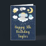 Elephant Yellow and Navy Happy Birthday Card<br><div class="desc">This cute and whimsical birthday card can be personalized with a name or title, such as daughter, granddaughter, niece, friend etc. It features an adorable baby elephant in a gold crown sitting on a cloud with falling stars. In the background is a starry night sky and crescent moon. The text...</div>